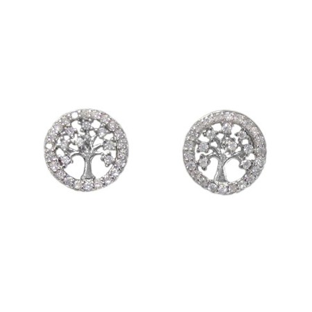 Sterling Silver CZ Tree of Life Stud Earrings - Click Image to Close